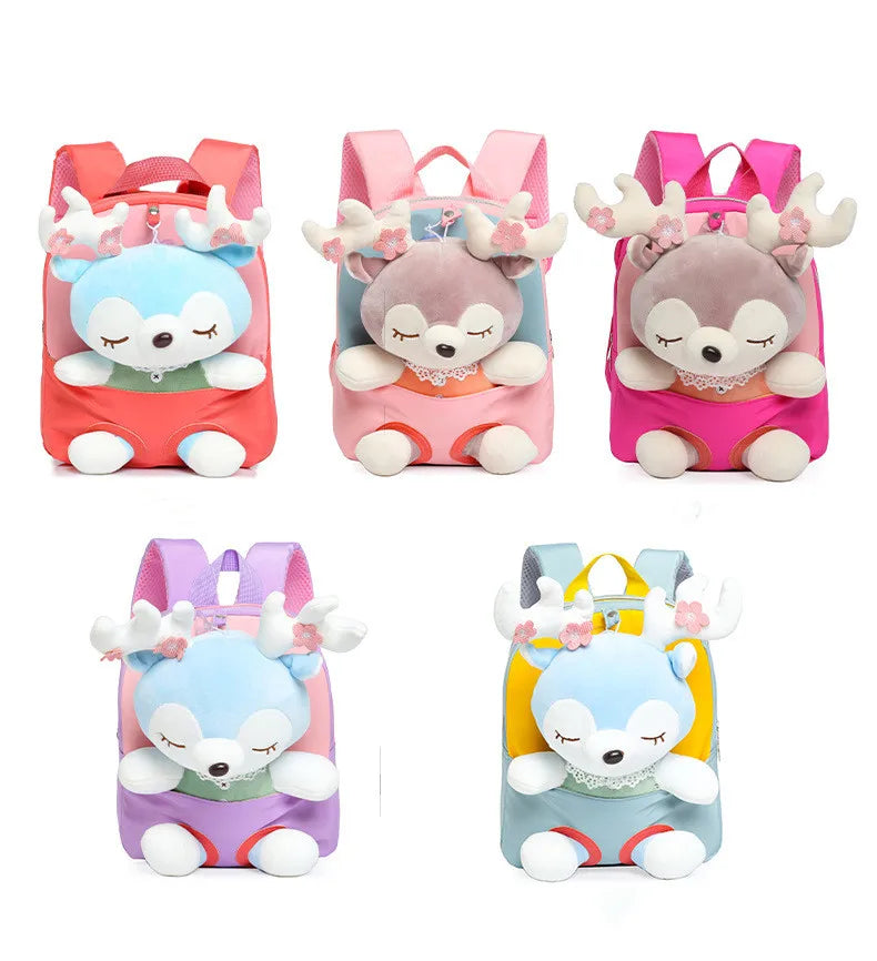 Cartoon Kids Detachable Backpack Schoolbag Plush Backpacks Deer Plush Custom Animal Elk Plush Backpack