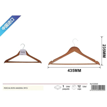 Natural Wooden Clothes Hanger 3-Piece Set - Organization and Storage