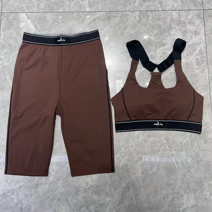 Women's High-Waisted Hip-Lifting Sports Set, Solid Pattern Sports Set,Fitted Yoga Set