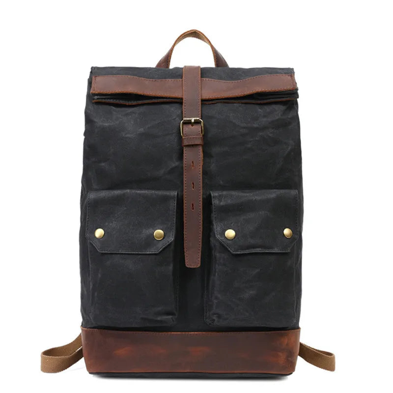 MUCHUAN 2303 Waxed Canvas Leather Backpacks for Men Wholesale Roll Top Hiking Camping Rucksack Knapsack Bags