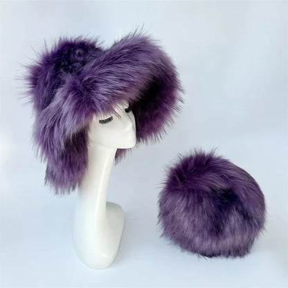Y2k Hot Girls Small Half Moon Bag Set Women Luxury Furry Wrist Handbag Gothic Punk Faux Raccoon Fur Clutch Purses Bags With Hat