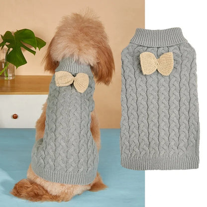 Classic Luxury Knitted Pet Dog Sweater Plain Pure Color with Cute Bow Knot 8 Animal Pattern Colors for Winter Season