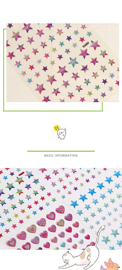 Glitter Magic Crystal Love Star Sticker 3D Shiny Gem Three-Dimensional Sticker Phone Notebook Diary DIY Gift Decoration For Girl