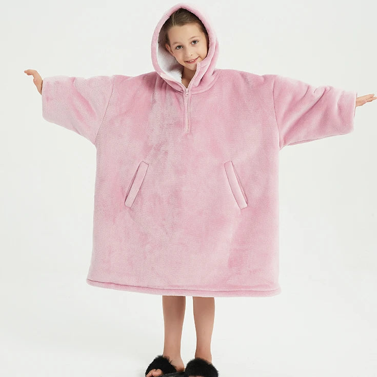 China Factory Oversized Winter Kids Wearable Hoodie Blanket Winter Custom Sherpa Hooded Blanket Kids Wearable Christmas Blanket