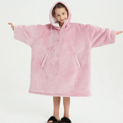 China Factory Oversized Winter Kids Wearable Hoodie Blanket Winter Custom Sherpa Hooded Blanket Kids Wearable Christmas Blanket