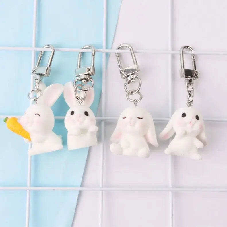 Cute Silicone Key Ring Rabbit Keychain Gift Kawaii Anime Keyring for Backpack Charms Bag Pendant Accessory