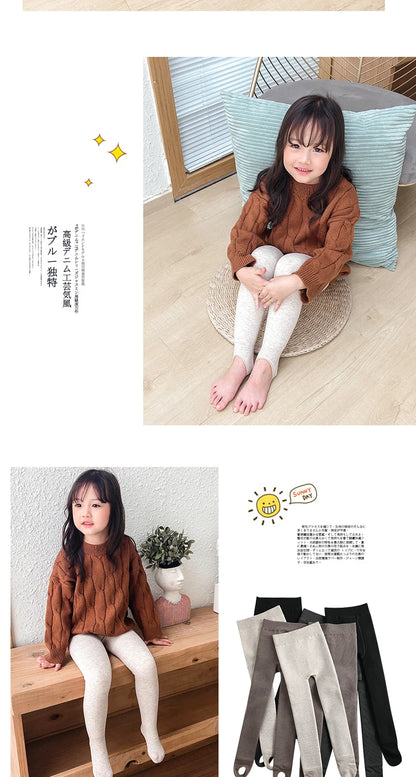 Girls winter plus velvet extra thick pantyhose child strips warm pants Polar Fleece Lining kids baby leggings cotton stockings