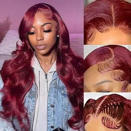 99j Burgundy Hd Transparent Lace Front Human Hair Wig ,13x4 Pre Plucked Lace Colored Body Wave Lace Frontal Wigs for Black Women