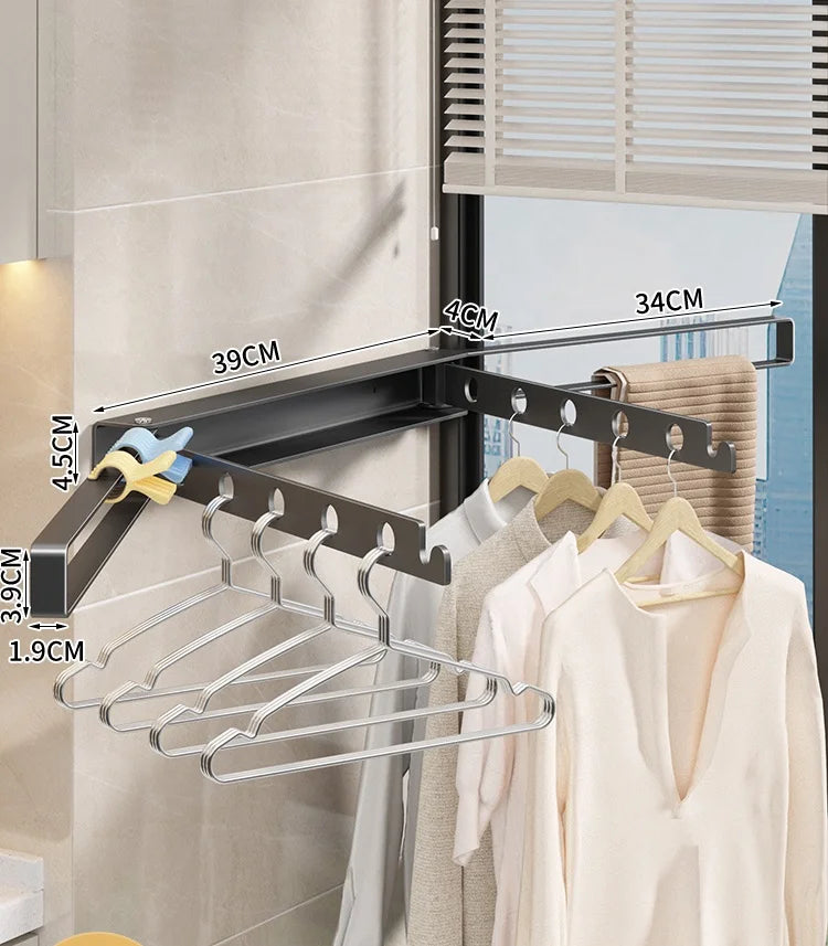 Wall Mounted Collapsible Folding Towel Drying Rack Retractable Clothes Hangers Balcony Laundry Airer Foldable Clothes Dryer