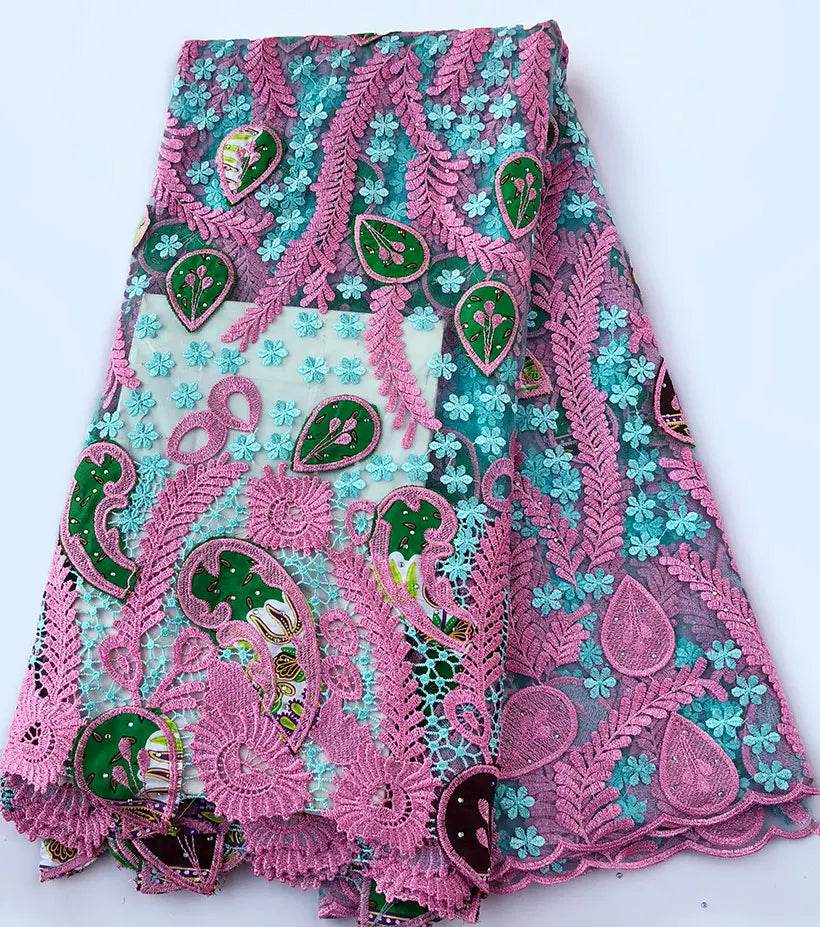 Genuine Wax embroidery African french lace tulle fabric Nigerian sewing cloth with guipure lace edge High quality 5 yards