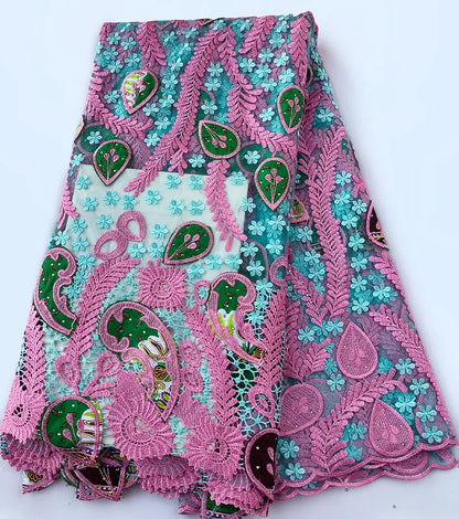 Genuine Wax embroidery African french lace tulle fabric Nigerian sewing cloth with guipure lace edge High quality 5 yards