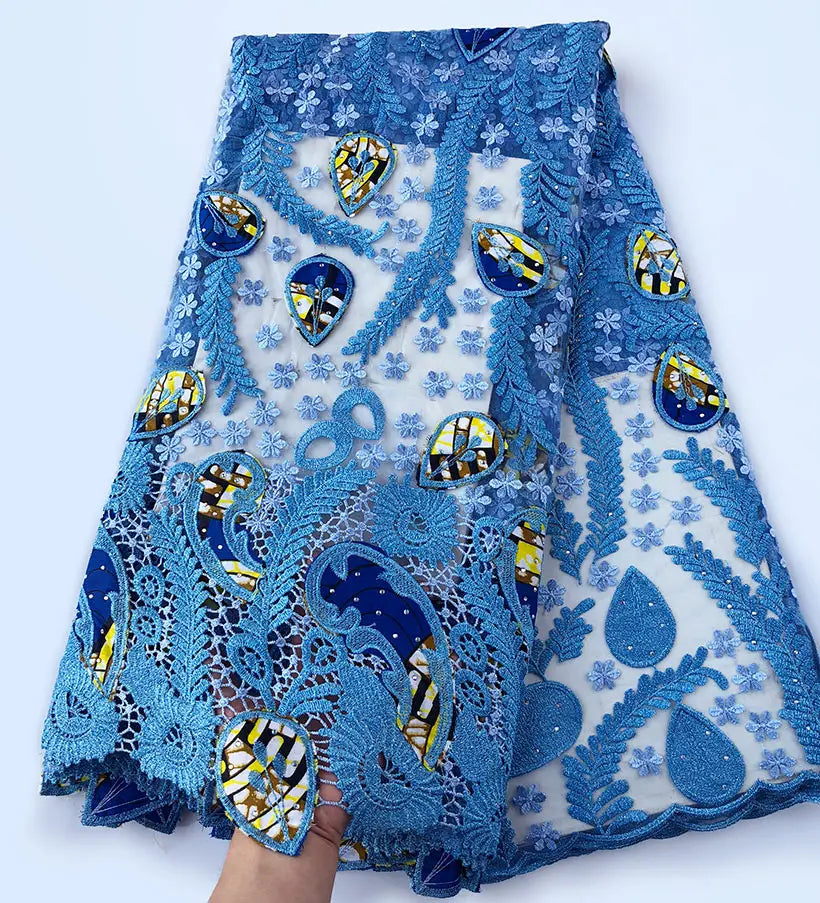 Genuine Wax embroidery African french lace tulle fabric Nigerian sewing cloth with guipure lace edge High quality 5 yards