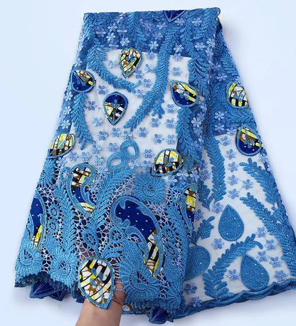 Genuine Wax embroidery African french lace tulle fabric Nigerian sewing cloth with guipure lace edge High quality 5 yards