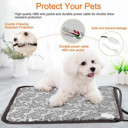FCJ Electric Adjustable Waterproof Cat and Dog Warming Blanket Winter Pet Heating Pad Bed Mat with Animal Pattern