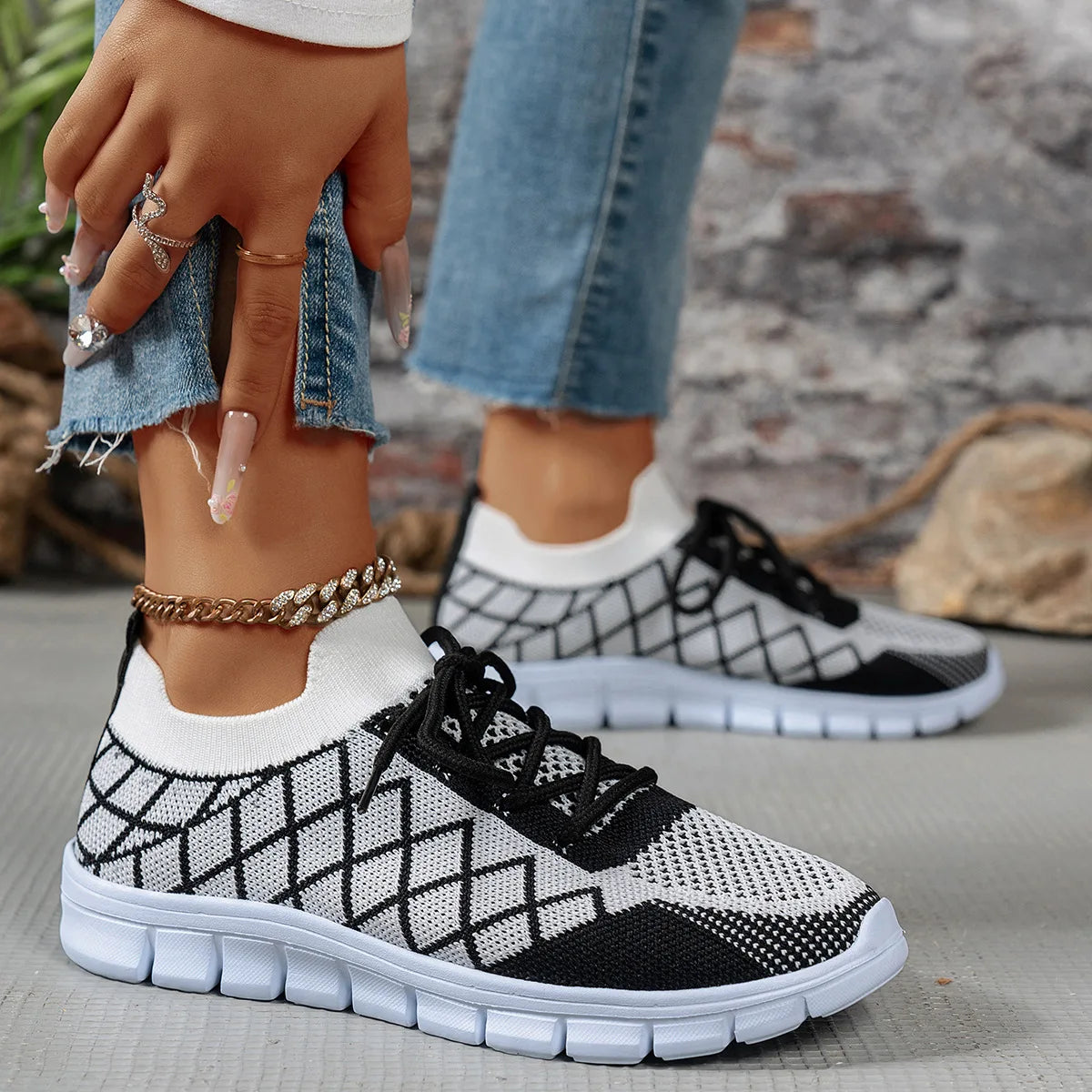 2026 NEW KJ Women's Sneakers Breathable Mesh Casual Sports Shoes New Thick Sole Travel Shoes with Cushioning Lightweight