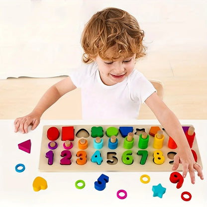 2025 Baby Educational Wooden Number Puzzle Sorting Montessori Toys for Toddlers Shape Sorter Counting Game for Age3 4 5 Year