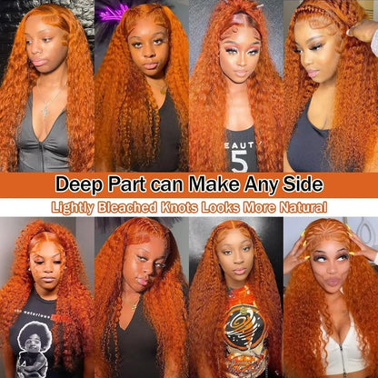 Raw Hair Deep Wave Curly 350 Orange Ginger 100% Human Hair Wig HD Glueless Lace Front Wig 13X4 Lace Frontal Wigs for Black Women