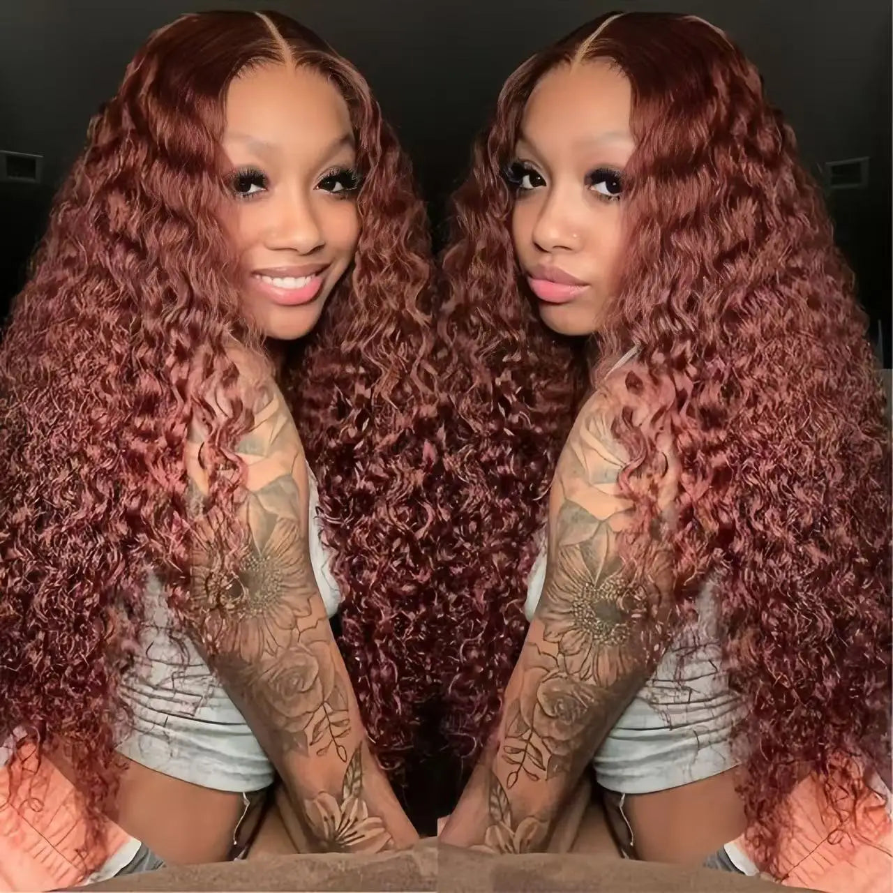 13x4 Reddish Brown Deep Wave Curly Wig Human Hair Hd Full Lace Front Wig Raw Hair hd Lace Frontal Wig for Black Women
