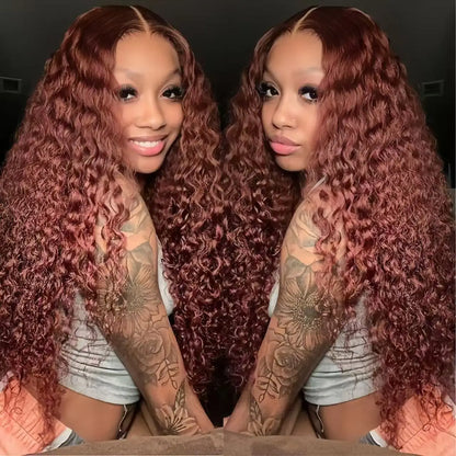 13x4 Reddish Brown Deep Wave Curly Wig Human Hair Hd Full Lace Front Wig Raw Hair hd Lace Frontal Wig for Black Women