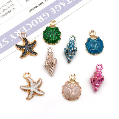 Hot Sale Natural Crafts Alloy Ocean Starfish Conch Seashell Enamel for DIY Nautical Jewelry Making Home Decoration