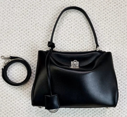 2024 New Tote Bag Genuine Leather Women's Bag Smooth Cowhide Handbag Lock Buckle Single Shoulder Crossbody Bag