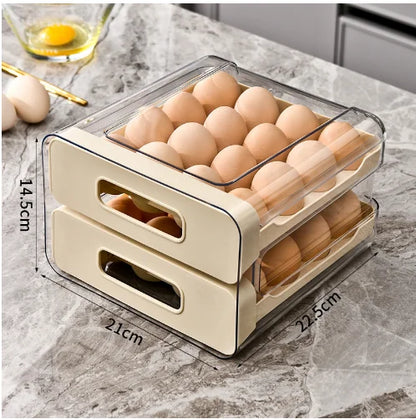 Kitchen Egg Storage Box Double Layered Drawer Style Egg Storage Rack Egg Dispenser Fridge Organizer Rack Organize