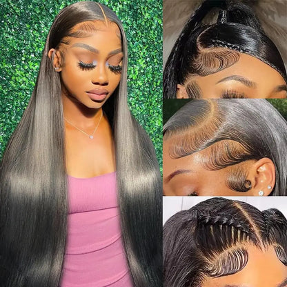 Super Double Drawn 13x4 Lace Front Wig Virgin Straight 150% Density Raw Cuticle Aligned Glueless Pre Plucked Baby Hair
