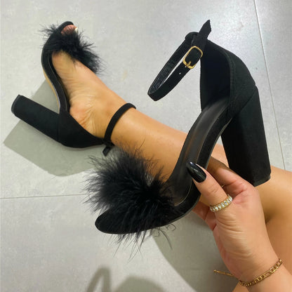 Summer New Women's Ankle Strap Sandals Platform High Heels Women's Dress High Heels Outdoor Gladiator Shoes Black Red