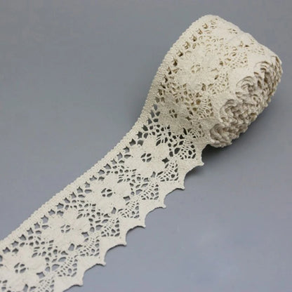 (5Meter/roll) 60mm Width Beige Cotton Embroidered Laces Clothing Handmade DIY Decorate Sewing Craft Materials Lace Fabric