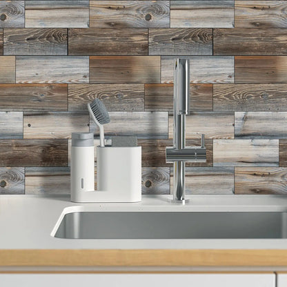 Wood Grain Splicing Waterproof Oil-Resistant Fireproof PVC Wall Tile Peel and Stick Backsplash Sticker
