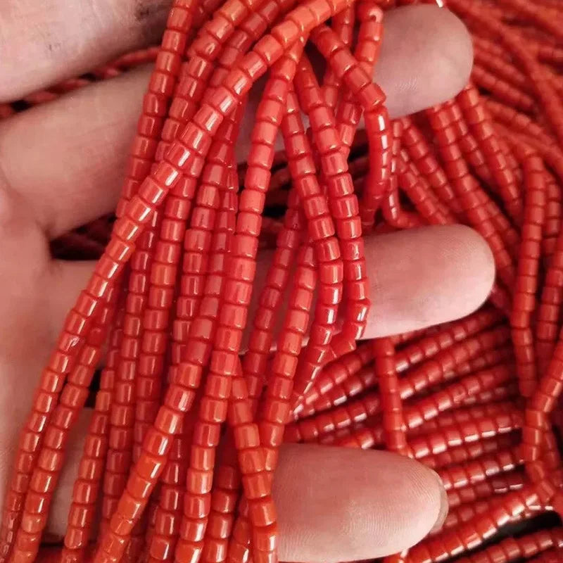 Natural Red Coral Beads Cylindrical Loose Coral Beads for Jewelry Making DIY Bracelet Necklace Accessories Size 3x3mm