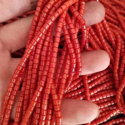 Natural Red Coral Beads Cylindrical Loose Coral Beads for Jewelry Making DIY Bracelet Necklace Accessories Size 3x3mm