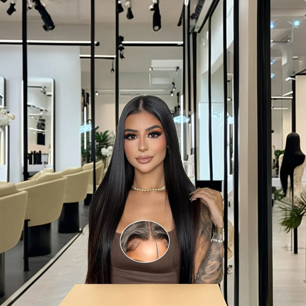 Ready to Ship 100% Natural Human Hair Wigs Wear and Go Long Glueless Human Hair Wigs Lace Front Closure 6x4 Wig for Black Woman