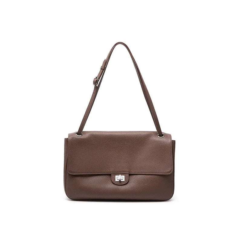 New Trending Top Grain Cowhide Leather Women's Maxi Flap Totes Shoulder Bags Ladies Crossbody Bags Fashion Classic Messenger Bag