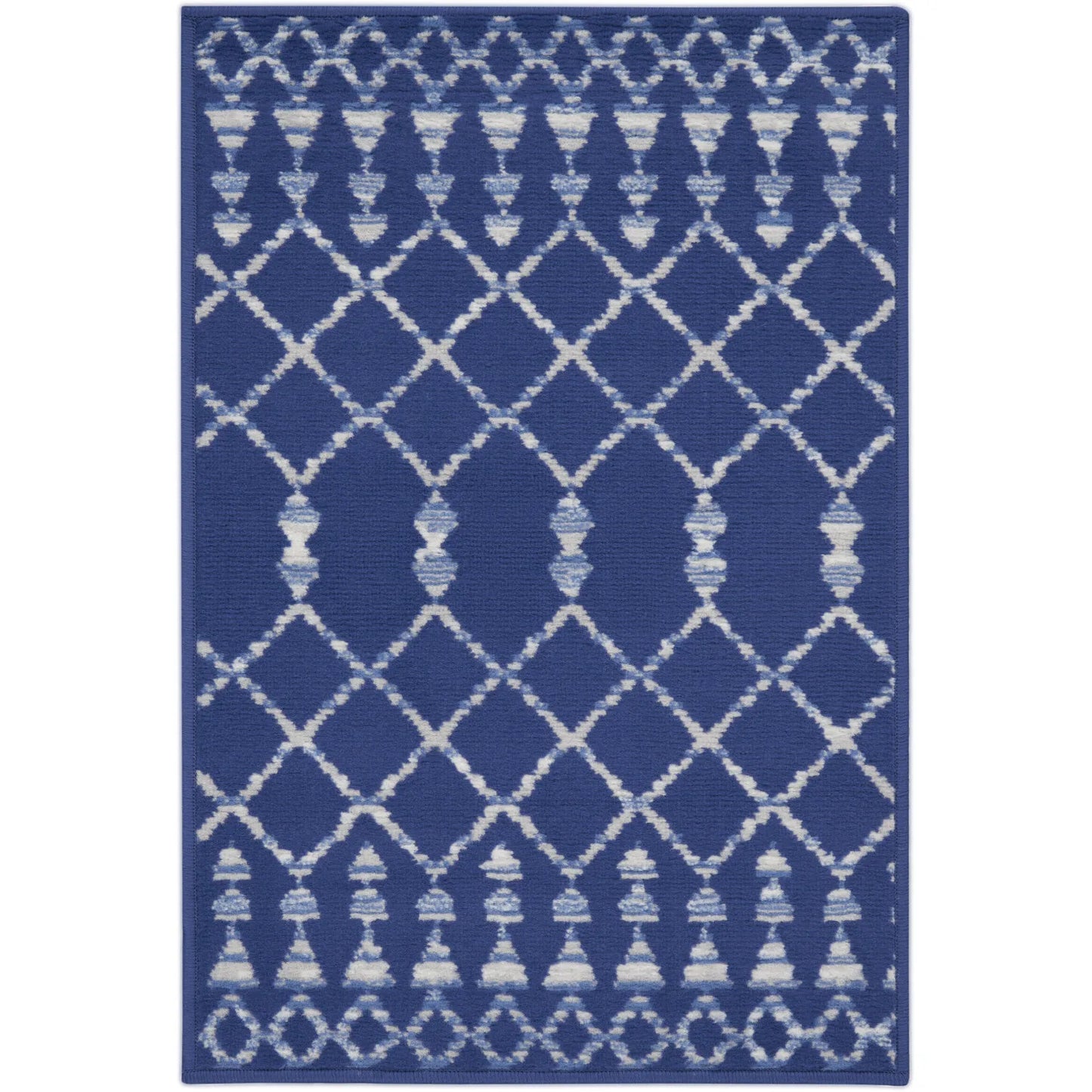 HMS Ivory and Blue Geometric Area Rug 2' X 3' Kids Floor Mats
