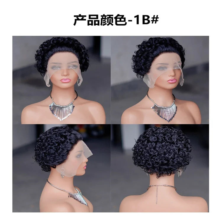 Cheap 13x1 Lace Pixie Cut Curly Wig Natural Brazilian 150% Density Pixie Curly Human Hair Wig 100% Human Hair