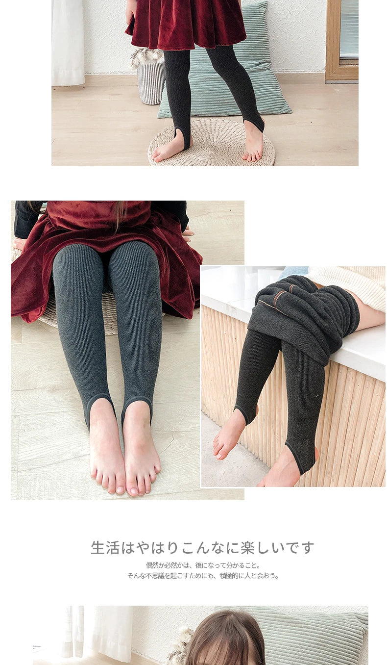 Girls winter plus velvet extra thick pantyhose child strips warm pants Polar Fleece Lining kids baby leggings cotton stockings