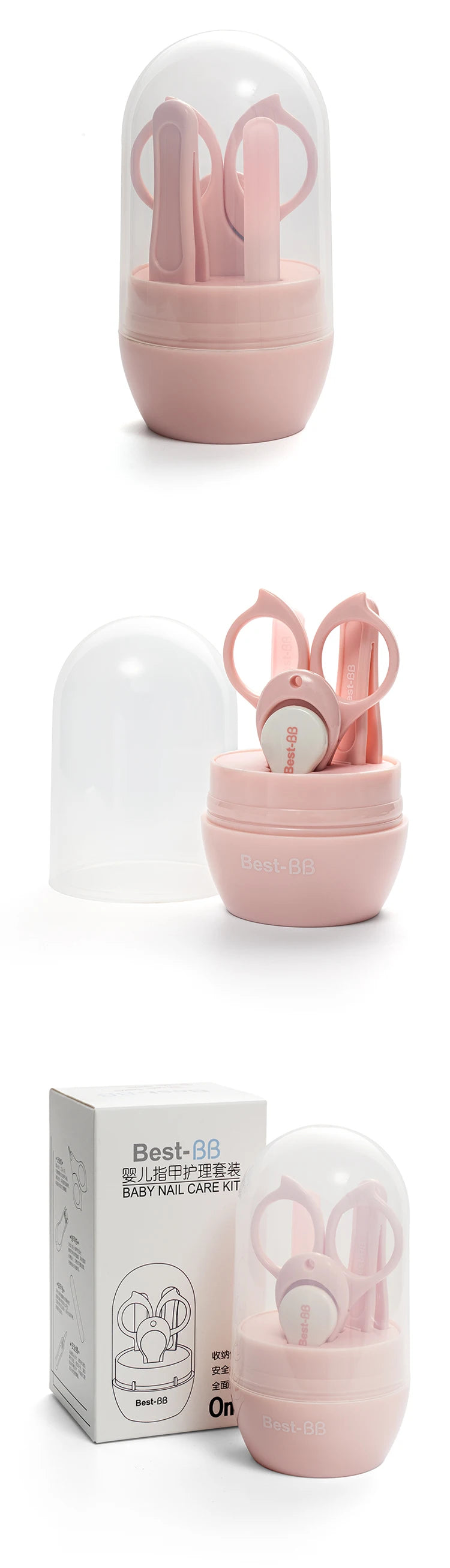 Eliter Hot Sell in Stock 4 in 1 Pink Blue With Plastic Tube Baby Set Babi Care Tool 4In1 Manicure Kids Cute Manicure Set