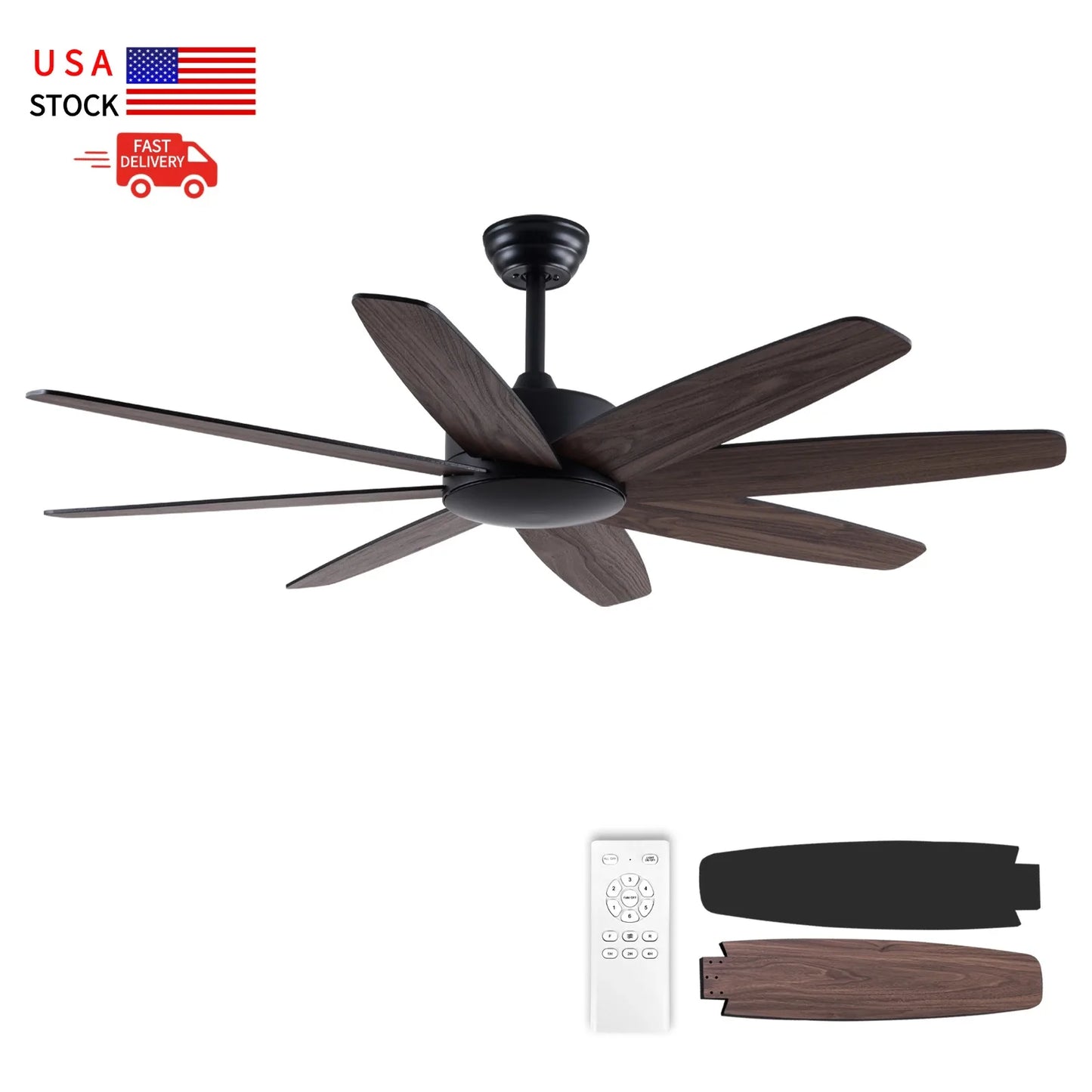 USA in Stock 52 Inch  Living Room Decorative Double Sided Blades Remote Control Ceiling Fan