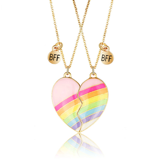 Hot Sale Magnet Alloy Heart Necklace Best Friend Necklace BFF Children Kids Oil Dripping Pendant Necklaces Set