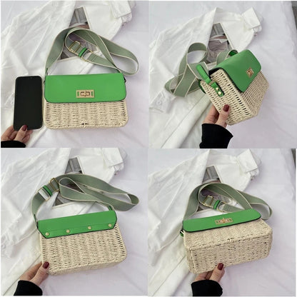 Summer Women's Female Straw Shoulder Bag - Small Flap Crossbody Bags for Women - Luxury Women's Bag with Cell Phone Purse