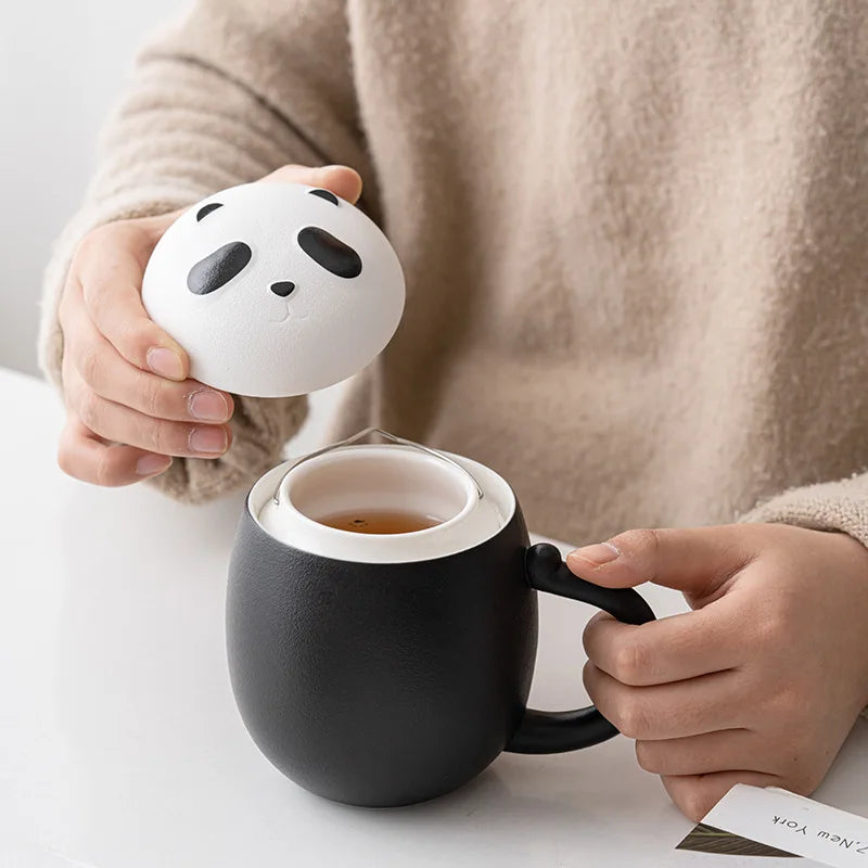 Panda Ceramic Tea Cup with Lid Office Filter for Water or Tea Perfect Gift Idea