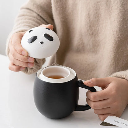Panda Ceramic Tea Cup with Lid Office Filter for Water or Tea Perfect Gift Idea