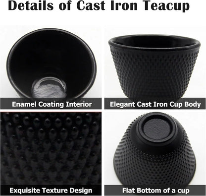 Tea Cup Black Tea Cups Japanese Cast Iron Tea Set Chinese Kung Fu Teacup Handcraft Mugs Set Enameled Interior 2oz/60ml