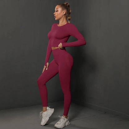 High Quality Women's Good Elasticity Two Piece Sports Suit Ladies Fitness Gym Wear Fashion Yoga Suit