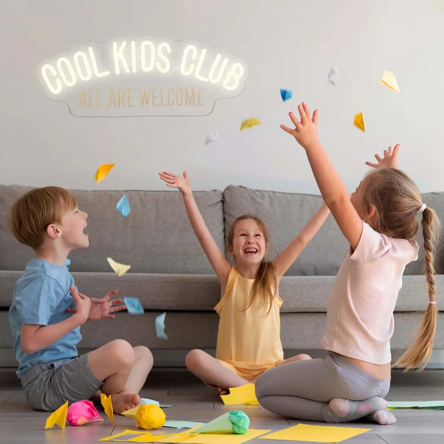 Cool Kids Club LED Neon Light Handmade USB Dimmable Wall Decor for Kids' Playroom Room Party Favor All Welcome Sign