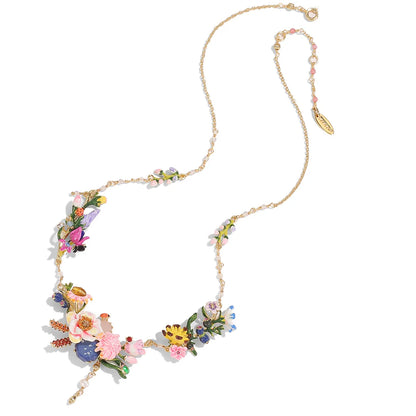French High-End Fashion Choker Necklace Enamel Glazed Daisy Flower & Wheat Spike with Sapphire Tassel  Fine Necklaces