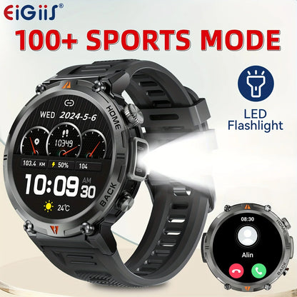 Wireless Calling EIGIIS Smart Watch for Men - LED Lighting Outdoor Sports Watch - Weather Remote Photo Music Control Smartwatch