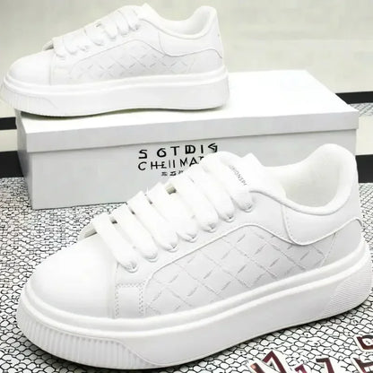 Men's White Sneakers Inside Elevating Couple Board Shoes Leather Casual Trainers