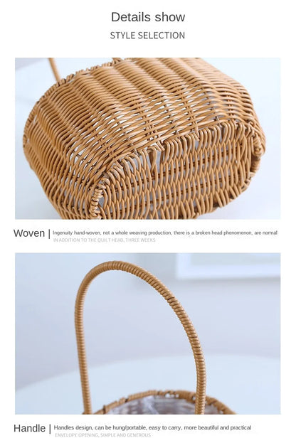 Portable Outdoor Picnic Basket Home Decorative Storage Woven Flower Pot Hand-held Rattan Wicker Accompanying Gift Floral Basket
